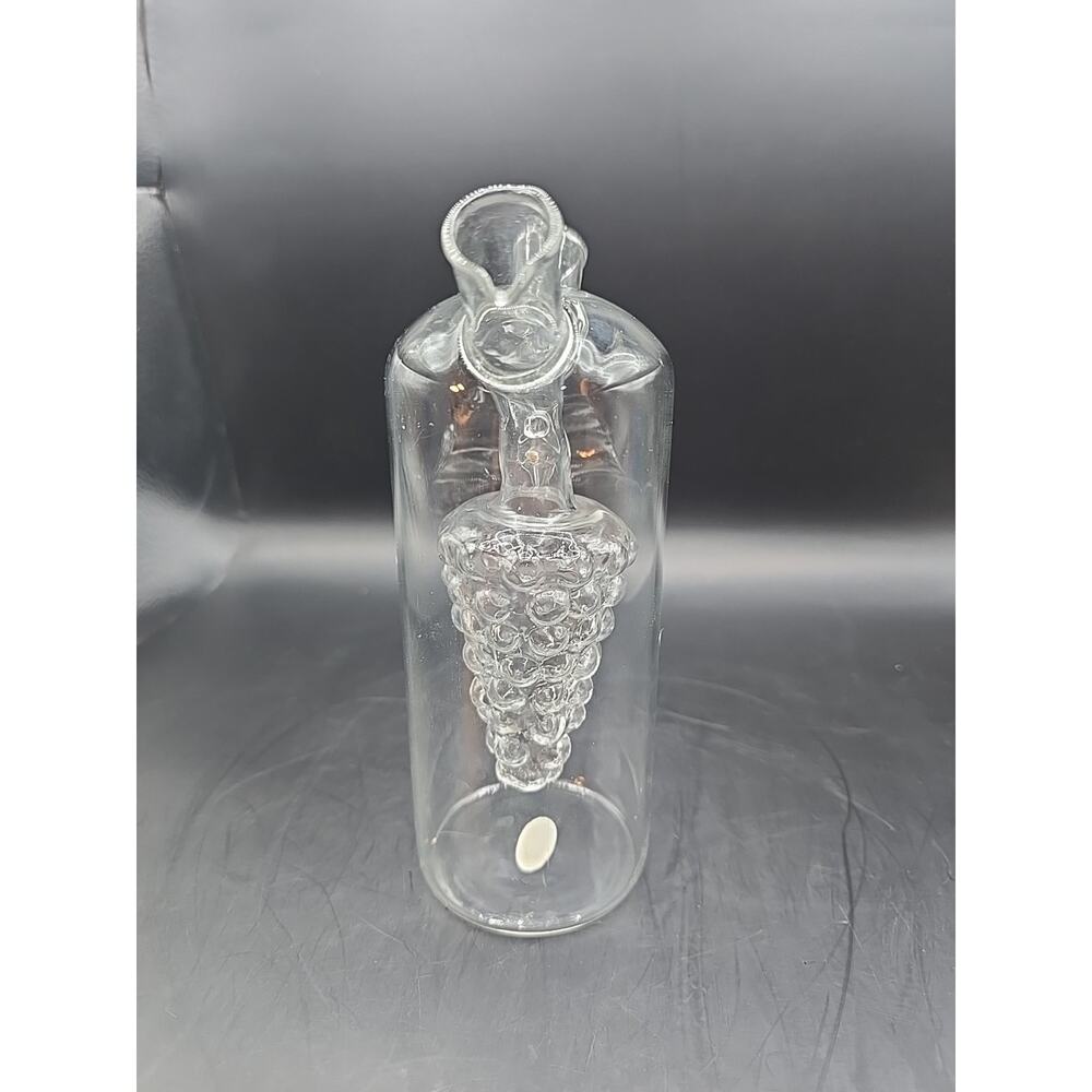 Hand Blown Clear Glass Oil and Vinegar Cruet Grape Cluster Two Spouts With Corks - Picture 2 of 4